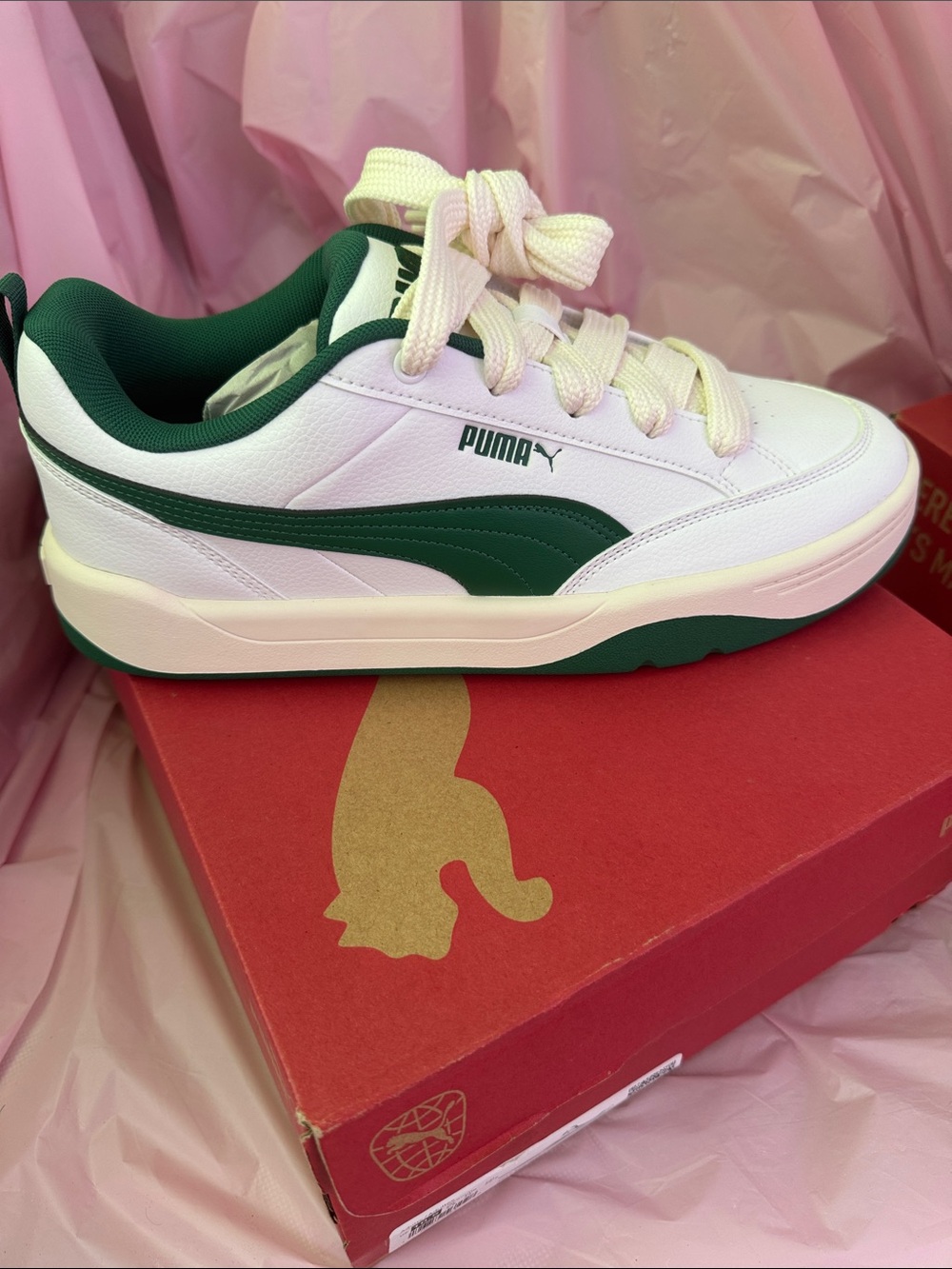 Puma White and Green Low-Top Sneakers